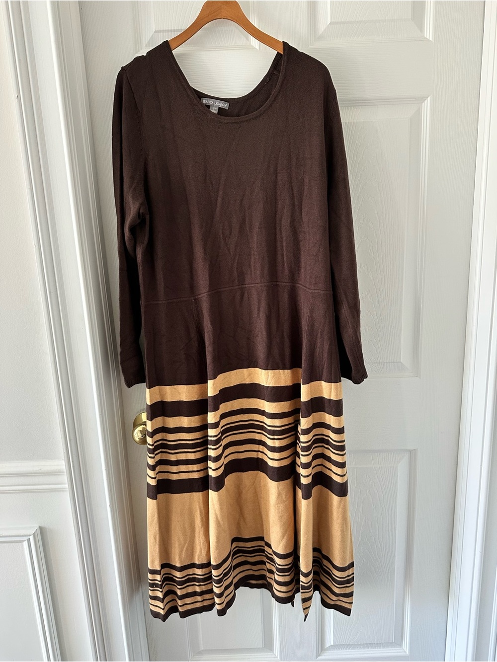 Jessica London Size 18/20 Brown Tan Striped Knit Midi Dress Plus Size
